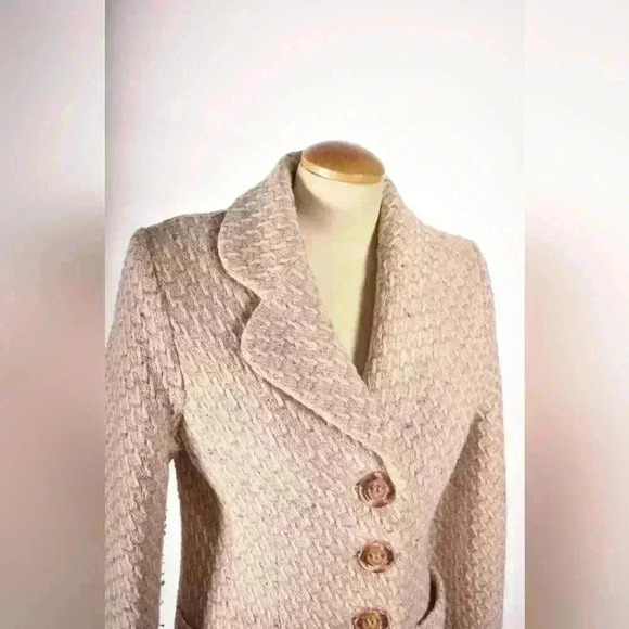 1970s CECIL GEE Pink White Mod Check  Tweed Wool Boucle Overcoat Medium Canada - Picture 5 of 12